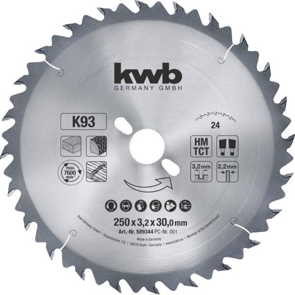 Disco Sierra De Mesa 10'' Widia 24 Dientes KWB