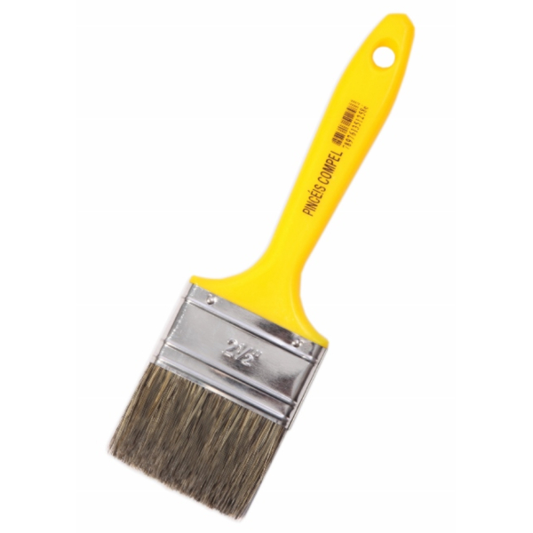 Kit 6 Pinceles Cerda Gris 2 1/2'' Cabo Amarillo COMPEL