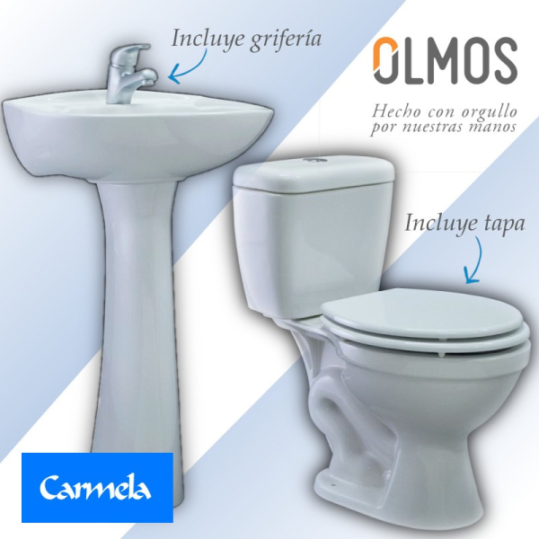 Juego Baño Porcelana Blanco Lavatorio+Inodoro línea Alpina