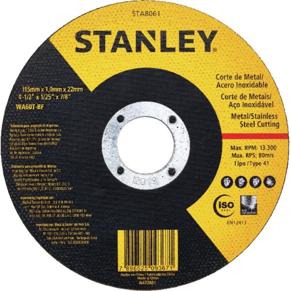 Disco de Corte para Metal 115mm 1.6mm Stanley STA8063
