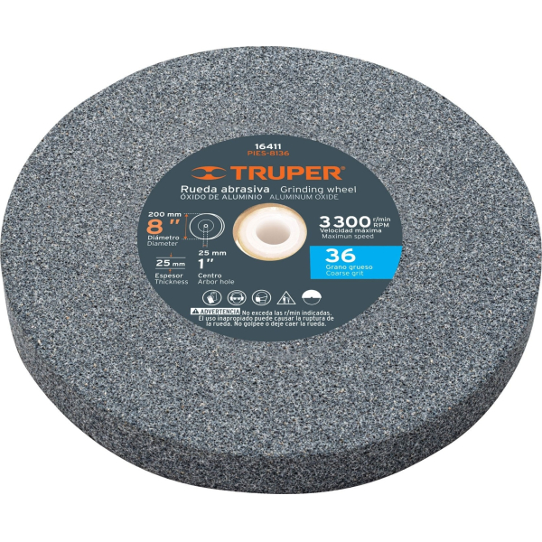 Rueda Recta Amolar 8'' Grano 36 Truper PIES-8136