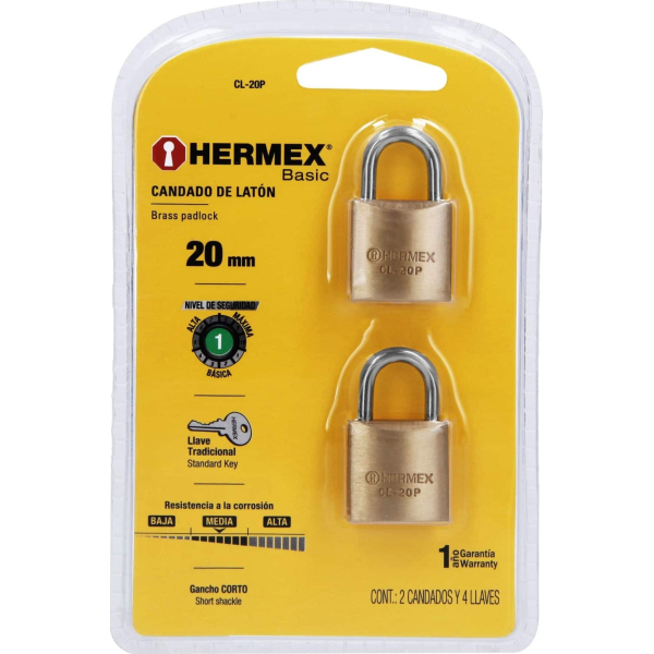 Pack 2 Candado de Bronce 20mm Hermex Basic CL-20P