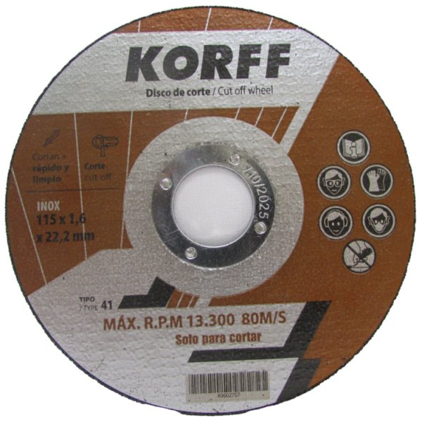 Disco Corte Metal Acero 115mm x 1.6mm Korff