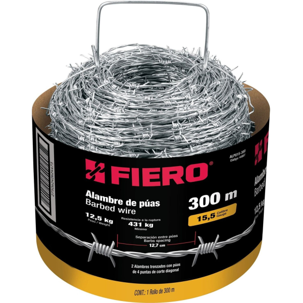 Alambre De Puas Acero Al Carbono Rollo 300mt Fiero