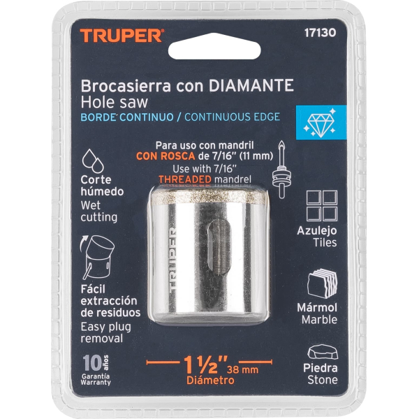 Sierra Copa Diamantada 1 1/2'' Truper COAZ-1-1/2