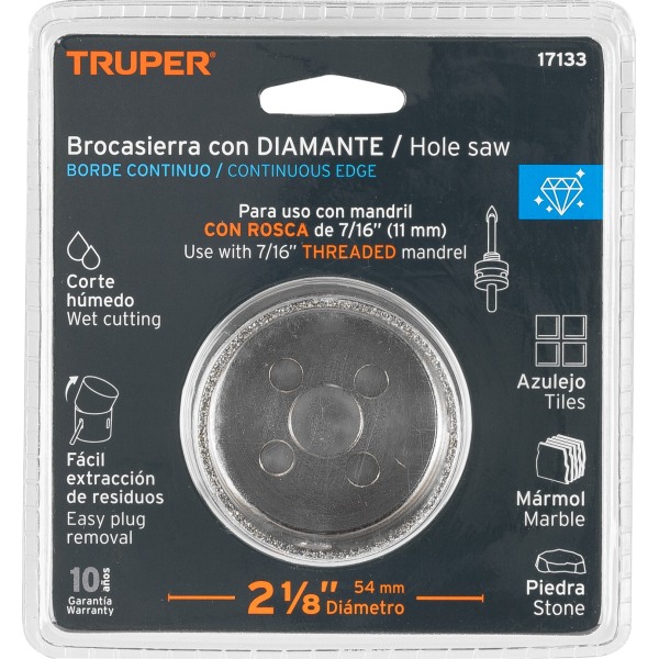 Sierra Copa Diamantada 2 1/8'' Truper COAZ-2-1/8