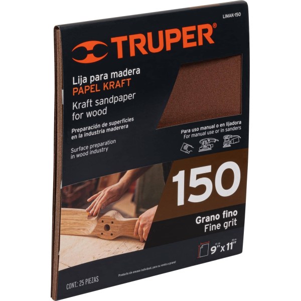 Lija Para Madera Grano 150 Fino Papel Kraft Truper