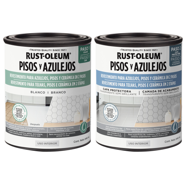 Kit Pintura + Protector Pisos Azulejos Blanco Rust Oleum