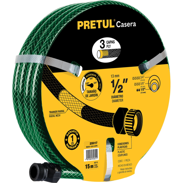 Manguera Reforzada 3 Capas 1/2'' 15mt Pretul