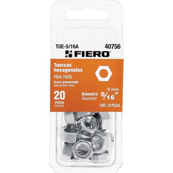 Tuercas Hexagonales 5/16'' Blister x 20 Fiero TUE-5/16A