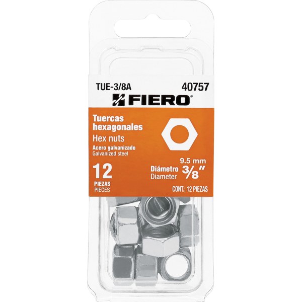 Tuercas Hexagonales 3/8'' Blister x 12 Fiero TUE-3/8A