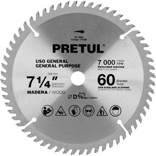Sierra Circular Widea Para Madera 7 1/4'' 60d Pretul ST-760P