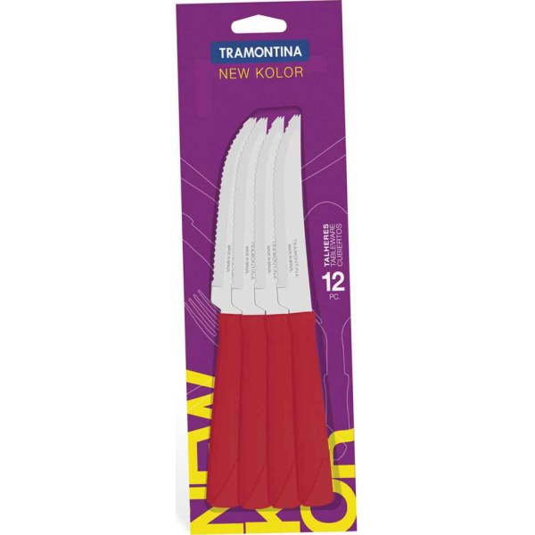Juego 12 Cuchillos Asado Tramontina New Kolor Rojo 23160/974