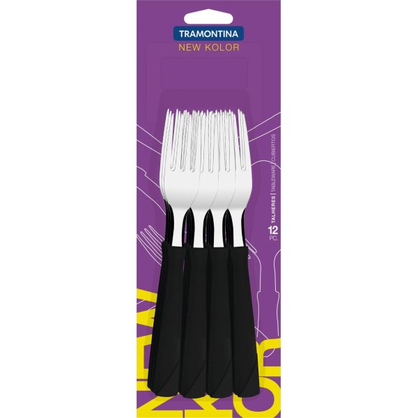 Juego 12 Tenedores De Mesa Tramontina New Kolor Negro 23162/900
