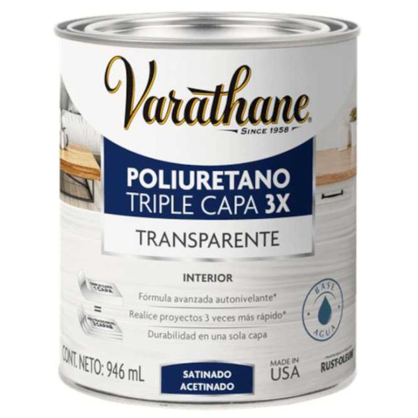 Barniz Poliuretano Triple Capa 3X Satinado 946ml Varathane