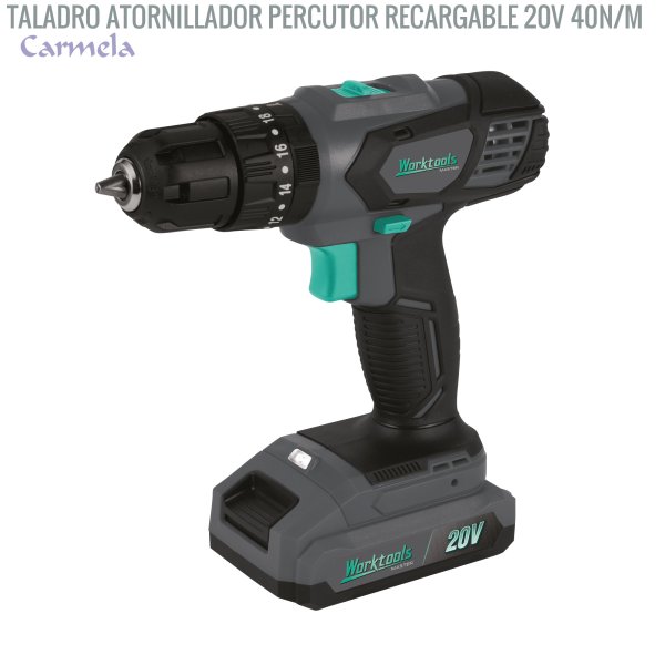 Taladro atornillador percutor recargable 20V 40N/m