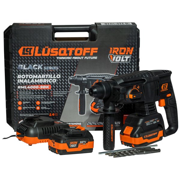 Rotomartillo a Batería 18 V 2,5 J SDS Plus con 2 Baterías y Cargador Black Series LUSQTOFF RML4000