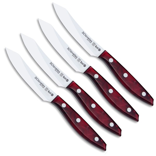 Set 4 Cuchillos Chuleteros Koi Rojo 3 Claveles 1049