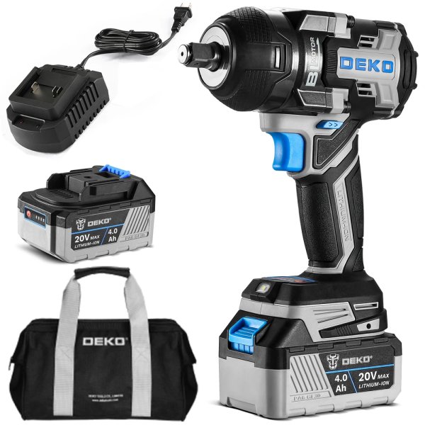 Llave de Impacto 1/2" 800 Nm 20V Brushless con Batería 4 Ah y Cargador Deko DKBW20XP01-S1