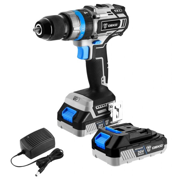Taladro Percutor 13 mm 62 Nm 20V Brushless con 2 Baterías y Cargador Deko DKBL20ID02-S3
