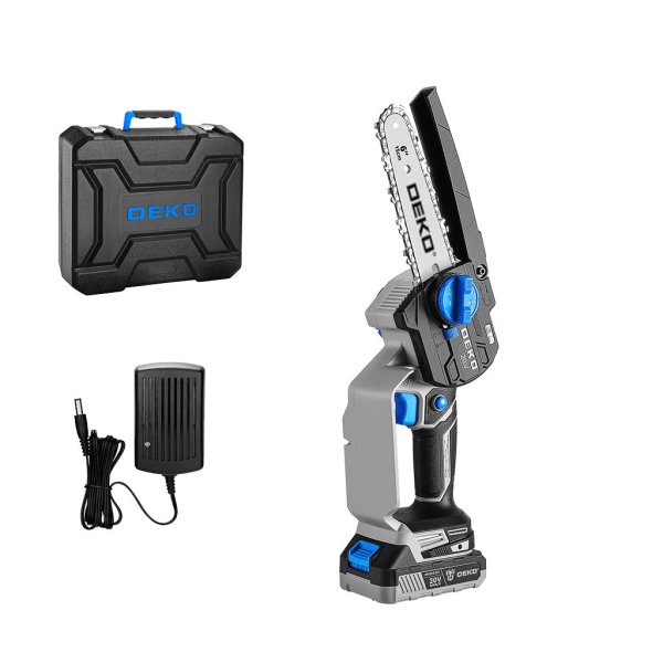 Mini Motosierra Podadora a Batería 6" 20V con Batería y Cargador Deko DKCHS204BL-06