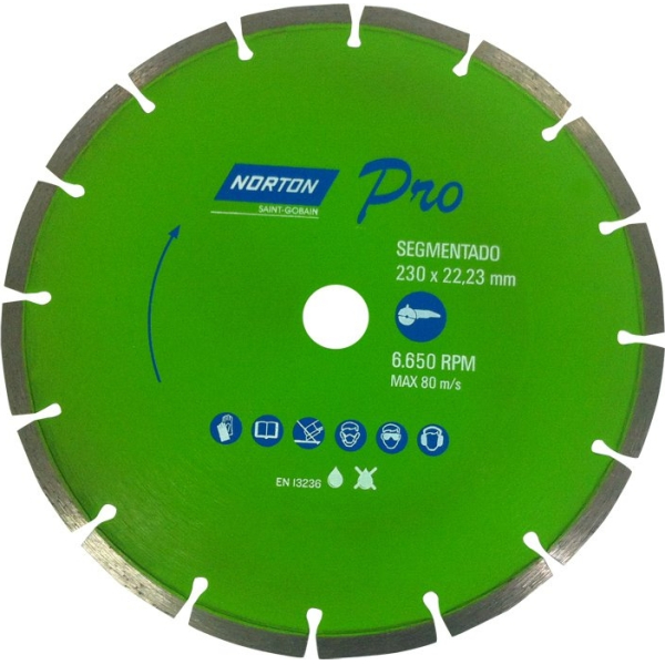 Disco Diamantado Segmentado 9'' Concreto Norton Pro