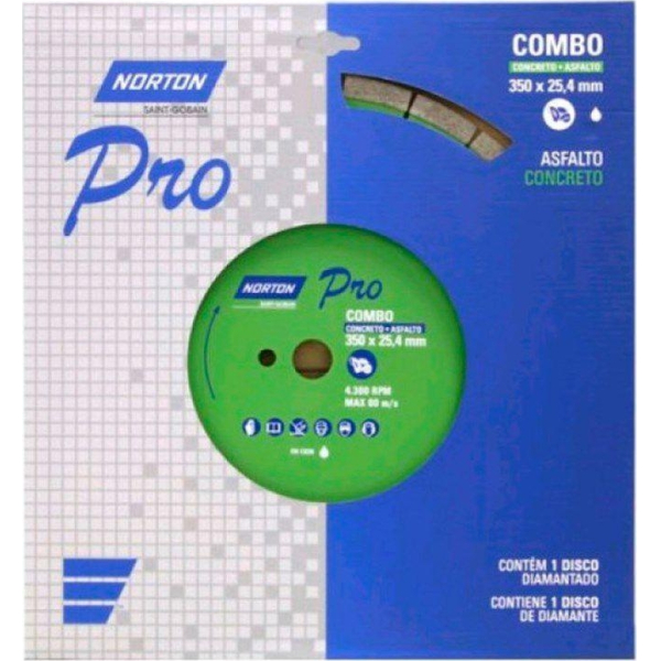 Disco Diamantado 14'' Corte Concreto Asfalto Norton Pro