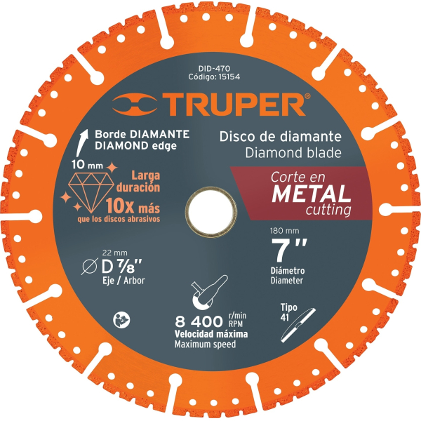 Disco Diamantado 7'' Corte Metal Truper DID-470