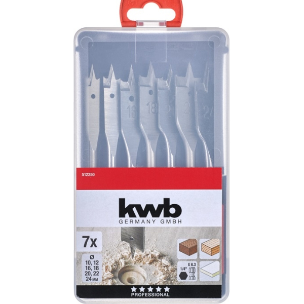 Kit 7 Mechas Planas Para Madera 10 a 24mm Kwb