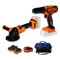 Combo Básico Profesional Lusqtoff: Amoladora, Taladro Atornillador, Baterías, Cargador y Bolso