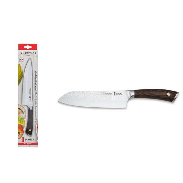 Cuchillo Santoku 7" (17,5 cm) Forjado Martillado Sakura 3 Claveles 1018