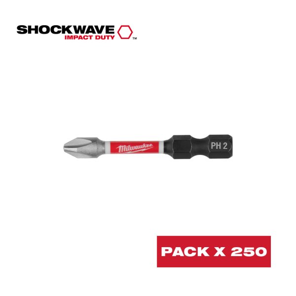 Puntas Phillips PH2 Largas 2" Caja x 250 Shockwave Milwaukee 48-32-4262