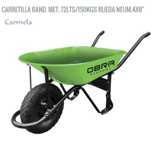 Carretilla OBRA bandeja metálica 72 litros, rueda neumática 4x8 pulgadas