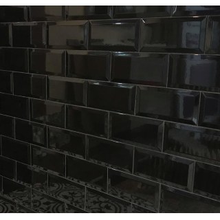Cerámica Pared Ladrillo Biselado 10x20cm Negro Brillante Ribesalbes