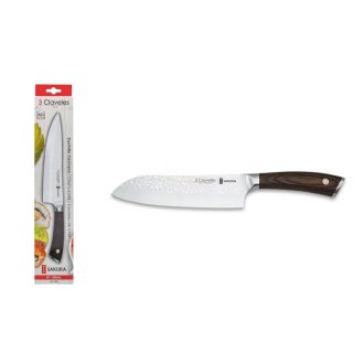 Cuchillo Santoku 7" (17,5 cm) Forjado Martillado Sakura 3 Claveles 1018
