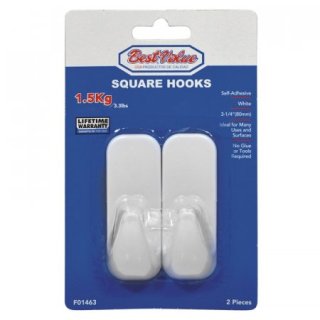 Gancho Plástico Rectangular con Adhesivo Blanco 2 Piezas BEST VALUE