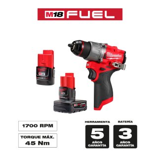 Taladro Percutor 1/2" M12 FUEL con 2 Baterías y Cargador Milwaukee 3404-22