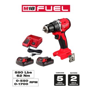 Taladro Percutor M18 Brushless 1/2" con 2 Baterías 2 Ah y Cargador Milwaukee 3602-259CT