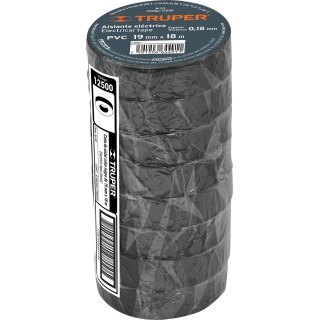 Cinta Eléctrica Aisladora 19mm Negra Truper x 8