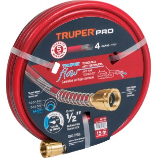 Manguera Super Reforzada 4 Capas 1/2" 15mt Truper MAN-15X1/2X