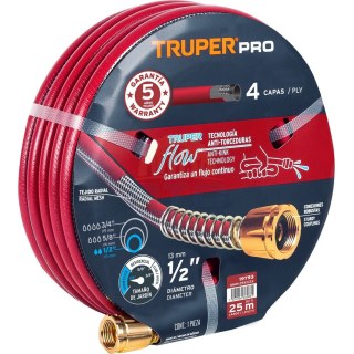 Manguera Super Reforzada 4 Capas 1/2" 25mt Truper MAN-25X1/2X