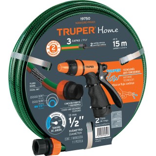 Manguera Reforzada 3 Capas 1/2'' 15mt + Pistola Truper MAN15RE-PR401